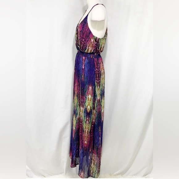 Anthropologie Charlie Jade Purple and Green Snakeskin V-Neck Maxi Dress | Size S - Picture 2 of 11